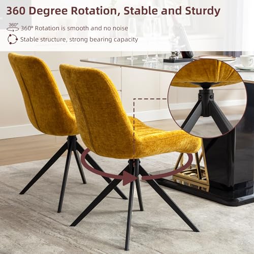 JNS AVIATION Set of 2 Mid Century Modern Yellow Swivel Dining Chairs