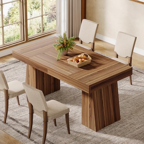 Tribesigns 55-Inch Mid-Century Modern Dining Table for 4-6, Brown Wood Rectangle with Sturdy Legs