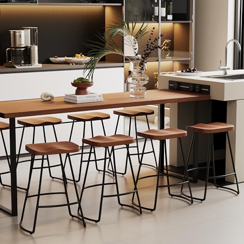 24 Metal Bar Stools Set of 4, Saddle Seat Backless Counter Height Barstools - Brown

Audience: those interested in bar stools for kitchen islands.