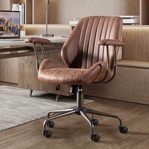 Dark Brown Mid Century Modern Ergonomic Office Chair with Lumbar Support