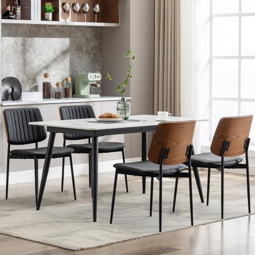 Mid Century Modern Black Leather Dining Chairs Set of 2 for Kitchen and Dining Room