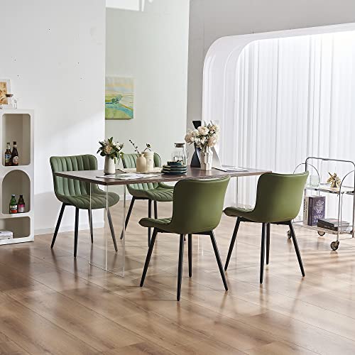 JNS AVIATION Set of 2 Olive Green Mid-Century Modern Dining Chairs - Armless Faux Leather with Metal Legs