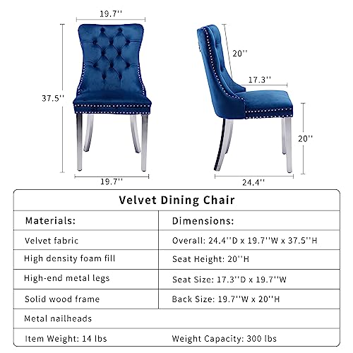 2 Piece Blue Velvet Chrome Leg Dining Chair Set