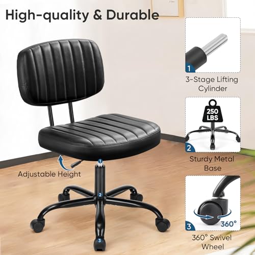 DUMOS Ergonomic Armless Desk Chair - Small Black with Adjustable Height and Lumbar Support for Home Office