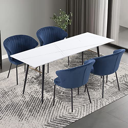 KevinPlus Set of 2 Navy Blue Velvet Dining Chairs with Metal Legs