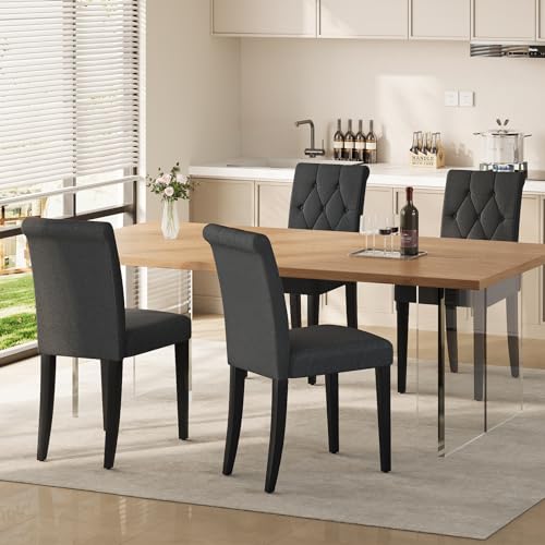 Black Button Tufted 4-Piece Upholstered Dining Chair Set