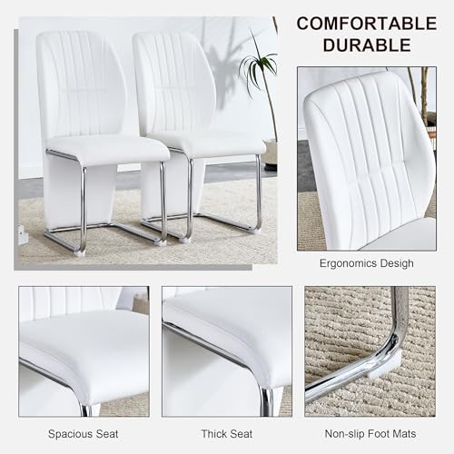 8-Person Dining Table Set with White Faux Marble and Leather Chairs