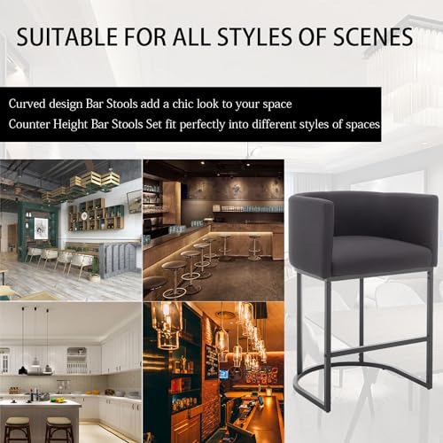 Modern Black Metal Bar Stools with Back, Set of 2 for Kitchen Island Pub Club