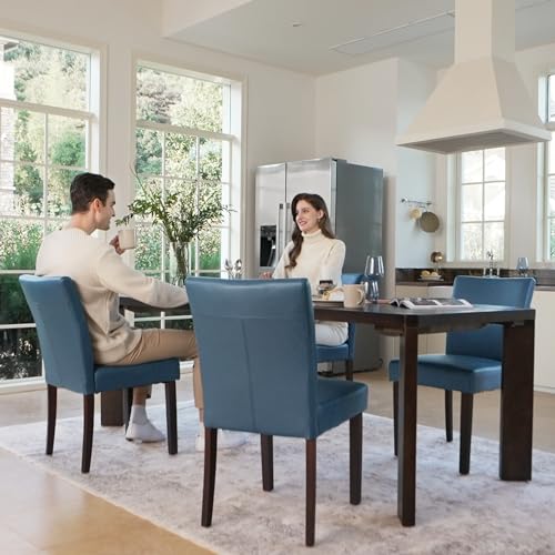 Blue Upholstered Kitchen & Dining Room Chairs, Set of 2, Faux Leather, Armless, Low Back