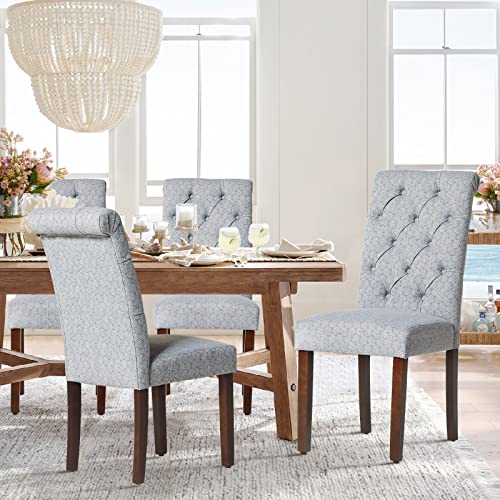 COLAMY Set of 2 Blue Button-Tufted Dining Chairs with Wood Legs