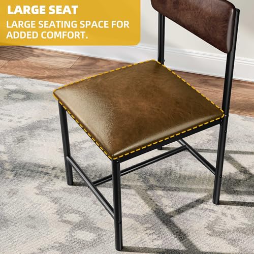 4 Modern Brown Upholstered Dining Chairs with Metal Legs