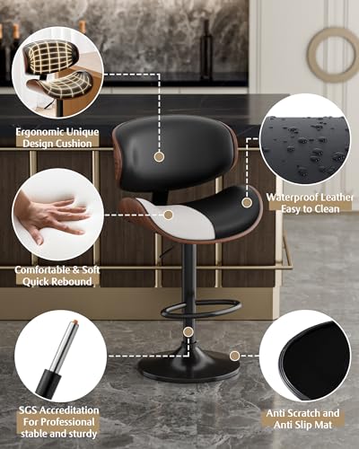Modern Adjustable Swivel Bar Stools Set of 2 for Kitchen Island (Black)