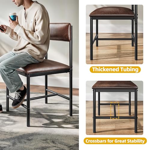 Set of 4 Modern Brown Upholstered Dining Chairs with Metal Legs for Kitchen and Dining Room