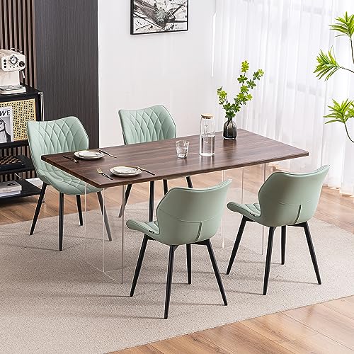 YOUNIKE Set of 2 Mint Green Upholstered Dining Chairs with Wing Back and Metal Legs