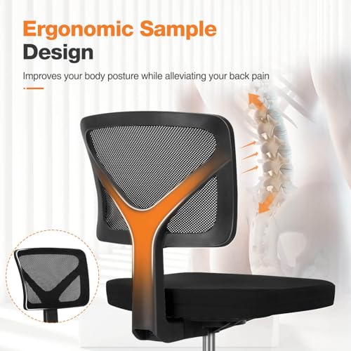 Elevon Ergonomic Armless Desk Chair for Small Spaces - Adjustable Rolling Mesh Swivel Chair