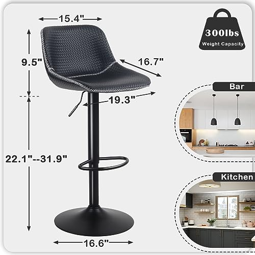 JNS AVIATION Set of 2 Modern Adjustable Faux Leather Swivel Bar Stools for Kitchen Islands