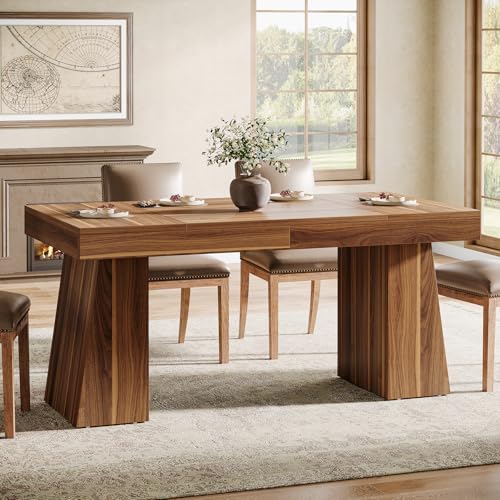 Tribesigns 55-Inch Mid-Century Modern Dining Table for 4-6, Brown Wood Rectangle with Sturdy Legs