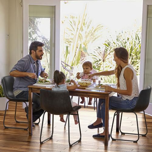 Set of 6 Black PU Leather Armless Dining Chairs with Backrest and Metal Legs for Kitchen and Dining Room