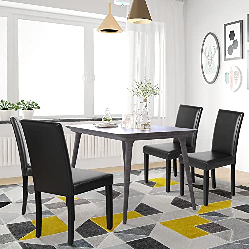 JNS AVIATION Set of 4 Black PU Leather Dining Chairs with Solid Wood Legs