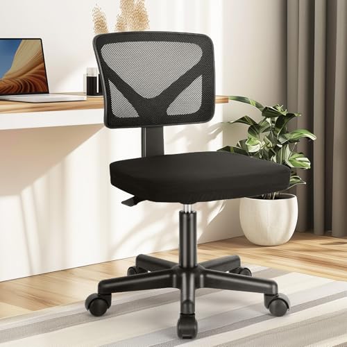 DUMOS Armless Rolling Desk Chair - Ergonomic Mesh Office Chair for Small Spaces, Dark Black