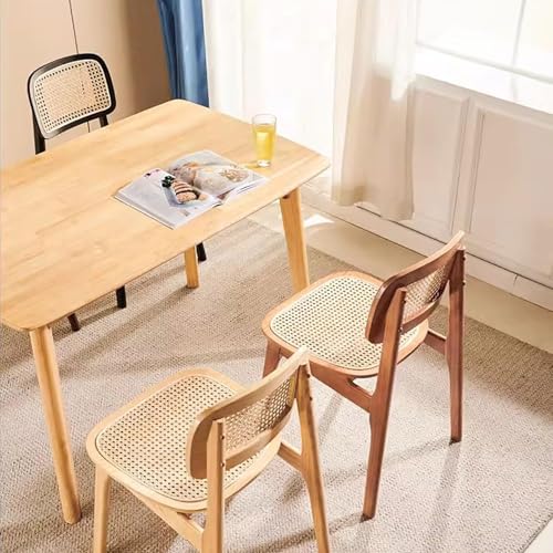 Rattan Dining Chairs Set of 2 – Mid Century Modern Wooden Armless Side Chairs for Home, Garden, and Balcony