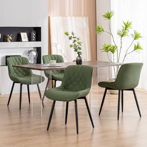 Olive Faux Leather Mid Century Modern Dining Chair Set for Kitchen