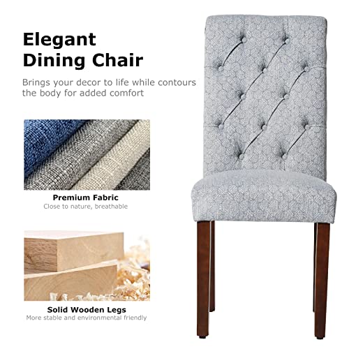 COLAMY Set of 2 Blue Button-Tufted Dining Chairs with Wood Legs