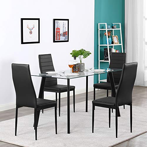 Karl Home Black Leather Dining Chairs Set of 4 for Dining and Living Room