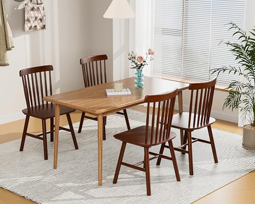 Set of 4 Farmhouse Solid Wood Windsor Dining Chairs for Restaurant or Kitchen (Walnut, 17.3 W x 16.1 D x 34.6 H)