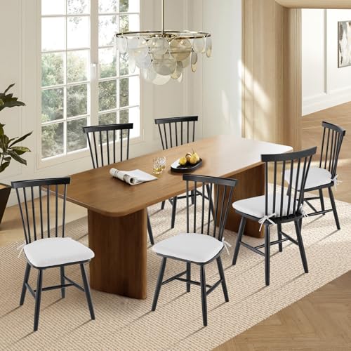 COLAMY Set of 6 Spindle Back Windsor Dining Chairs - Black Wood for Kitchen and Dining Room