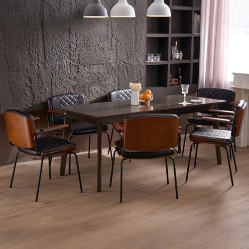 Set of 2 Mid-Century Modern Upholstered Dining Chairs with Walnut Arms and Chrome Legs (Black)