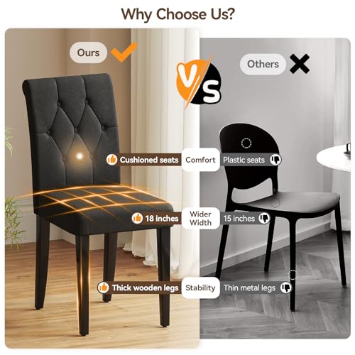 4-Piece Upholstered Dining Chairs Set, Black(Button Tufted, Solid Wood Legs)