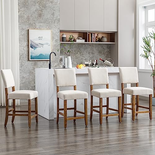 Beige 24 Inch Bar Stools Set of 4 for Kitchen Counter