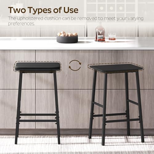 Set of 2 Upholstered Bar Stools for Dining Room and Kitchen Island, Black