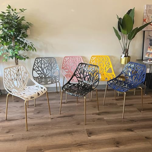 Set of 2 Elegant Navy Blue Dining Chairs with Gold Legs for Indoor/Outdoor Use