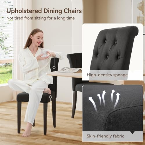 4-Piece Upholstered Dining Chairs Set, Black(Button Tufted, Solid Wood Legs)