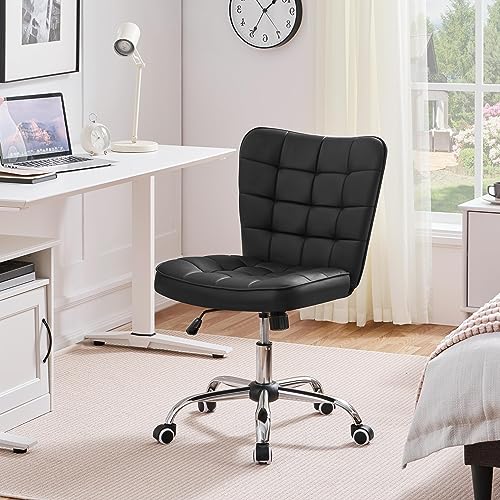 JNS AVIATION Modern Armless Faux Leather Office Chair with Adjustable Height and Wheels, Black