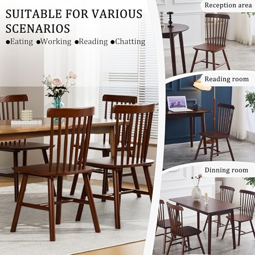 Set of 4 Farmhouse Solid Wood Windsor Dining Chairs for Restaurant or Kitchen (Walnut, 17.3 W x 16.1 D x 34.6 H)