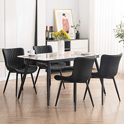 YOUTASTE Set of 2 Mid-Century Modern Black Upholstered Dining Chairs