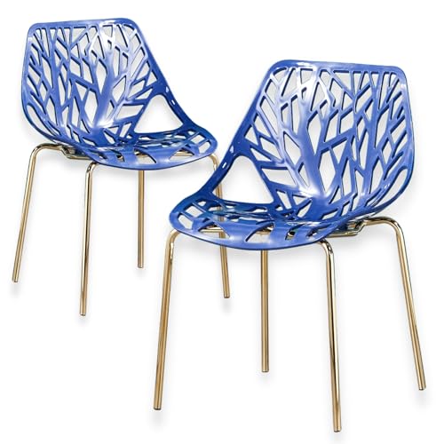 Elegant Navy Blue Dining Chairs with Gold Legs for Indoors/Outdoors