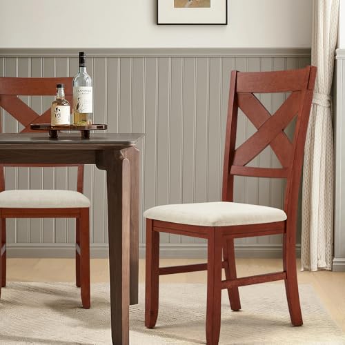 MELLCOM Modern Farmhouse Upholstered Dining Chairs with Cross Back, Cherry