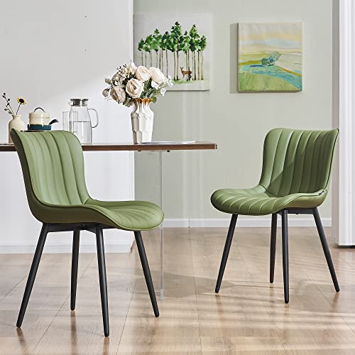 JNS AVIATION Olive Green Mid-Century Modern Dining Chair - Faux Leather Armless