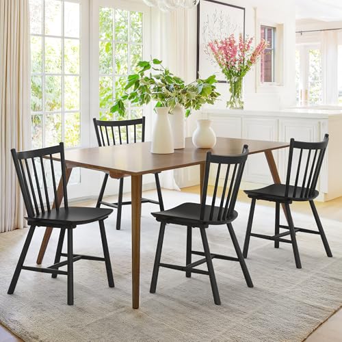 LUE BONA Black Windsor Style Set of 4 Farmhouse Wooden Dining Chairs