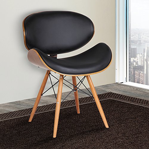 Armen Living Cassie Dining Chair - Black Faux Leather & Walnut, 20D x 21W x 31H