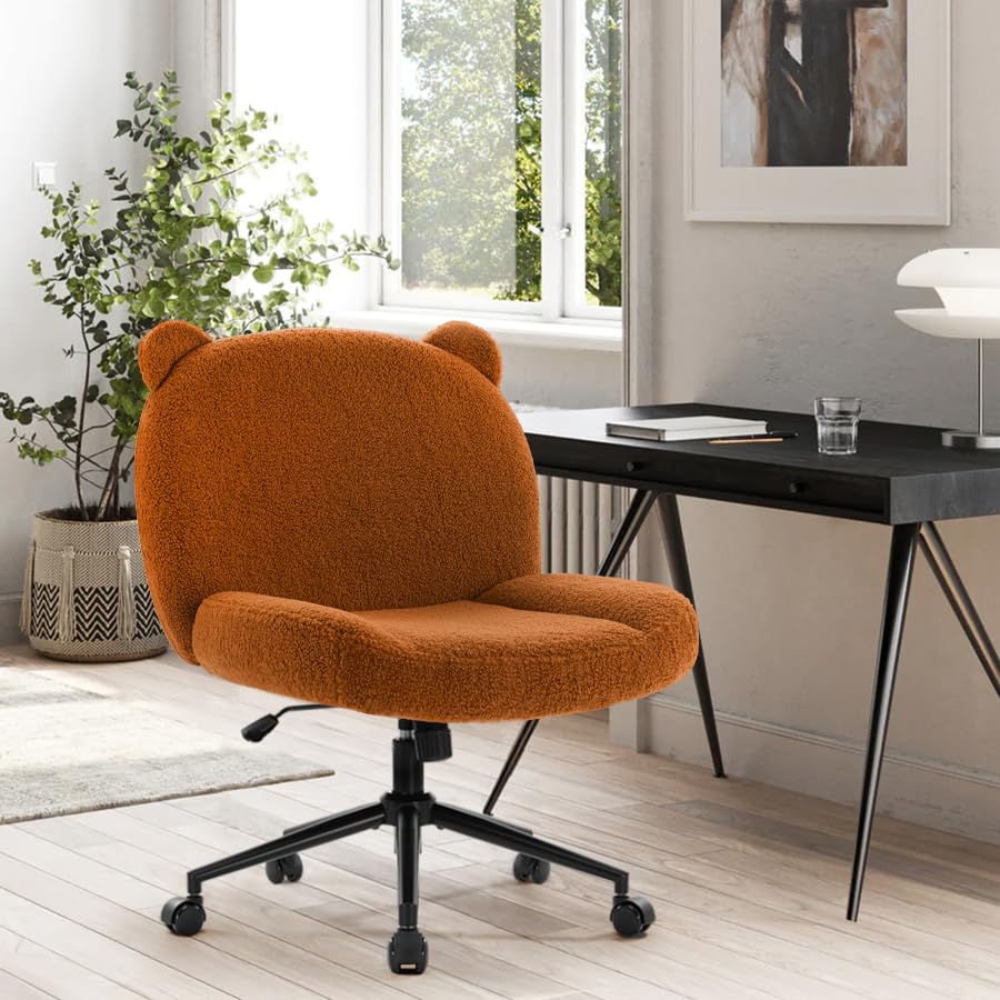 Ergonomic Armless Office Desk Chair with Wheels, Height Adjustable, Fabric Padded Seat for Home and Bedroom (Brown)
